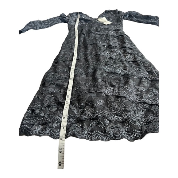 Cache Silver Pewter Gray Sequin Lace Layered Mini Sheath Occasion Dress Size 2 - Picture 3 of 16